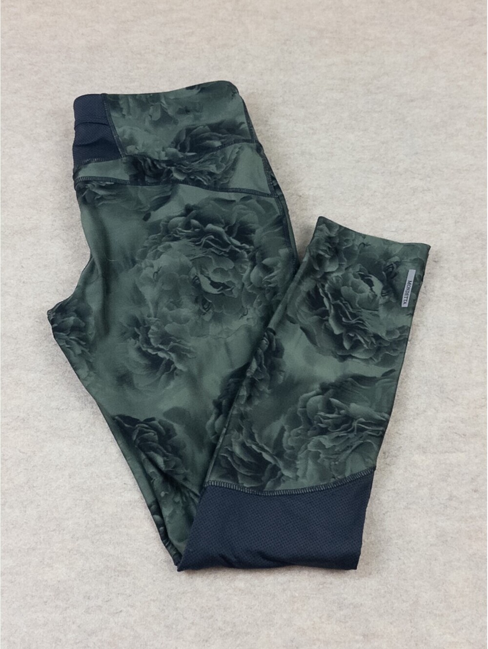 Mondetta Green Floral Athletic Leggings with Zippered Pockets Size L